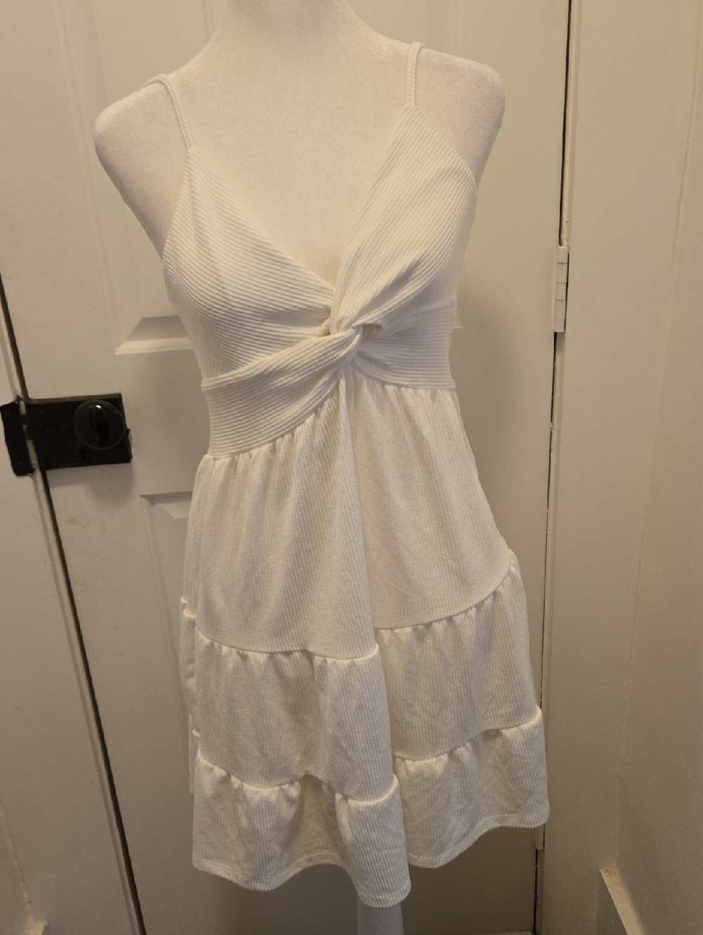 Surf Style Ribbed White Beach Dress Stretchy Knit Size S